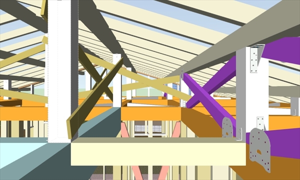 屋根の構造架構を可視化した小屋組みの構造パース画像